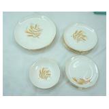 Vintage Homer Laughlin Golden Wheat Salad Plates, Dessert Plates, Custard Cups, saucers. 22K Gold. Oven Proof.