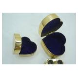 Lacquered Nesting Heart-Shaped Jewelry Boxes. Gold-Toned; Vintage Avon Golden Vanity Roses Lipstick Holder