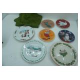 Vintage Norman Rockwell Holiday Collectors Plates and Other Vintage Holiday Collectors Plates, Linen Tablecloth