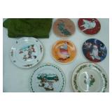 Vintage Norman Rockwell Holiday Collectors Plates and Other Vintage Holiday Collectors Plates, Linen Tablecloth