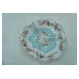 Vintage Porcelain Divided Serving dish Featuring a Hand Painted design,10" 10"