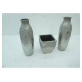 Stoneware Flower Pot , 2 Matching Vases