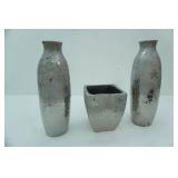 Stoneware Flower Pot , 2 Matching Vases