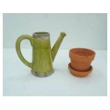 Sullivan Decorative Pottery water pitcher, clay flower pot and saucer