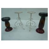 Pillar Candle holders, metal set, Stoneware set, 9", 7"