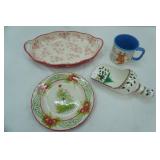 Vintage Napco Ceramic Wall Pocket, Temptations Serving Platter and Mug, Pioneer Woman Stoneware Christmas Tree Plate
