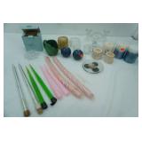 Lucite Candlesticks, Other Candlesticks, Candles, Votive Holders, Vintage Paden City Glass #555 Double-Light Candlestick Holder, Partylite Crystal Votive Holders, Hobby Lobby Pillar Candles