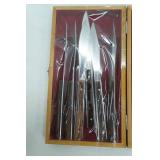 Wooden Tray 10.5"x12.5"x2.75" and Stainless Steel Japan Knife Set in Wood Box