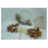 Decor Lot: Hobby Lobby Wreath, Fall Round Arrangements, Square Victorian-Style Lamp Shade