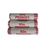 2024- D | 3 rolls of uncirculated pennies from a bank box