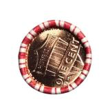 Three rolls of uncirculated pennies: one is 2024-D mint, and the other two are unknown (Shield out).