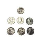 Seven different Susan B. Anthony coins from various years and mint marks - they are nice coins!