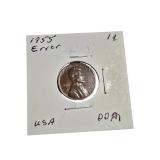 Mixed lot of old coins. It includes silver five-cent coins from the 1940s to the 1960s and two error pennies.