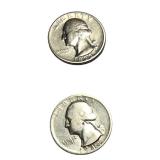 Silver quarters in good condition with various mint markings.