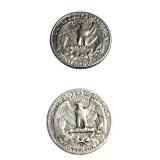 Silver quarters in good condition with various mint markings.