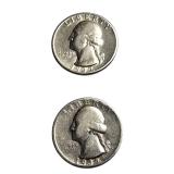 Silver quarters in good condition with various mint marks:
