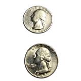 Silver quarters in good condition with various mint marks: