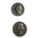 Silver quarters in good condition with various mint marks