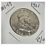 1961 Franklin Half Dollar - Grade: MS-69, Clockwise Orientation