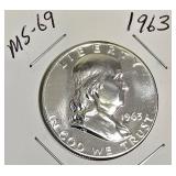 1963 Franklin Half Dollar, graded MS-69.
