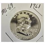 1961 Franklin Half Dollar, graded MS-69