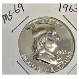 1963 Franklin Half Dollar, graded MS-69