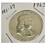 1963 Franklin Half Dollar, graded MS-69