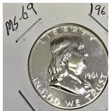 1961 Franklin Half Dollar, graded MS-69