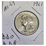 1961 George Washington Quarter - MS-69, DDO, DDR