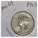 1963 George Washington Quarter - MS-69 grade.