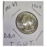 1957 George Washington Quarter - MS-69 grade, DDO, I.G.W.T