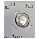 Lot of 4 Dimes: 1957, 1961, 1963, and 1964 with different grades and other defects. Please review below.