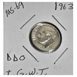 Lot of 5 Dimes: 1961, 1963 & 1964  with different grades and other defects. Please review below.