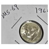 Lot of 5 Dimes: 1961, 1963 & 1964  with different grades and other defects. Please review below.