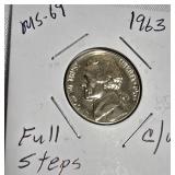 Lot of 5 Nickels: 1961, 1963  & 1964 with different grades and other defects. Please review below.