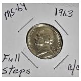 Lot of 5 Nickels: 1961, 1963  & 1964 with different grades and other defects. Please review below.