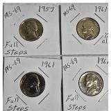 Lot of 4 Nickels: 1957 & 1961  with different grades and other defects. Please review below.