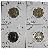 Lot of 4 Nickels: 1961, 1963 & 1964 with different grades and other defects. Please review below.