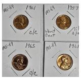 Lot of 4 Pennies: 1957, 1961 & 1963  with different grades and other defects. Please review below.
