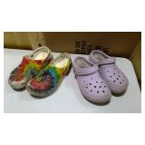 Lavender and tie dye croca size 8
