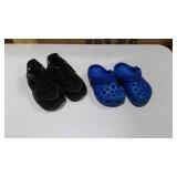 Toddler black nikes and blue crocs size 6