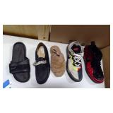 Random single shoes R-Nike Comfort slide size 13, L-Ugg Fluff slide size 7, R-Clark Wallabee size 13, R-Nike LeBron 18 low "Greedy" size 13, R-Nike Air-Foamposite "University Red" size 13