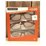 Foster Grant +3.00 Classic Reading Glasses 3-Pack