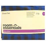 Room Essentials - Sapphire Blue/Black Gingham Microfiber Queen Sheet Set