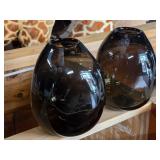 Lot of (4) Handblown Art Glass Table Vases by Holmegaard 6" x 7" (black) (rounded triangle)