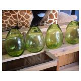 Lot of (4) Handblown Art Glass Table Vases by Holmegaard 6" x 7" (green) (rounded triangle)