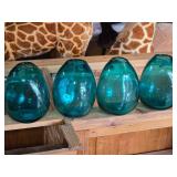Lot of (4) Handblown Art Glass Table Vases by Holmegaard 6" x 7" (blue) (rounded triangle)