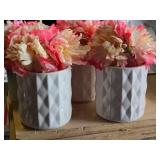 Lot of (4) Silk Faux Flower Arrangement in White Ceramic Vase (pink/white)