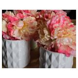 Lot of (4) Silk Faux Flower Arrangement in White Ceramic Vase (pink/white)