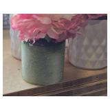 Lot of (4) Silk Faux Flower Arrangement in White Ceramic Vase (pink/white)